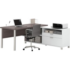 BeStar Pro-Linea L-Shaped Workstation - L-shaped Top - Matte Silver Base - 2 Drawers - 71.1" Height x 71.1" Width x 29.8" Depth - Bark Gray - Melamine Top Material - 1 Each