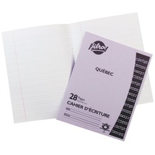 Québec Stitched Exercise Book, 28 pages - French Cover - 28 Pages - Stitched - Interlined, Dotted - 9.13" (231.78 mm) x 7.13" (180.98 mm) x 0.13" (3.18 mm) - White Paper - Lightweight - 1 Each