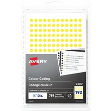 Avery Removable Colour Coding Labels Handwrite, " - - Height1/4" Diameter - Removable Adhesive - Round - Yellow - 192 / Sheet - 4 Total Sheets - 768 Total Label(s) - 768 / Pack