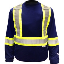 Viking Safety Cotton Lined Long Sleeve Shirt - Recommended for: Outdoor, Warehouse - X-Large Size - Ultraviolet Protection - Strap Closure - Polyester, Cotton - Blue - Breathable, Comfortable, High Visibility, Reflective, Non-irritating, Pocket, Hook & Lo