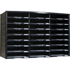 Storex 24 Compartment Literature Sorter, Black - 24 Compartment(s) - 9.50" (241.30 mm) x 12" (304.80 mm) - 20.5" Height x 14.1" Width x 31.4" Depth - Black - Polystyrene, Plastic, Cardboard - 1 Each