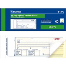 Blueline Security Receipts Book - 50 Sheet(s) - 2 PartCarbonless Copy - 7.99" x 2.76" Form Size - Blue Cover - Paper - 1 Each