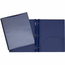 GEO Letter Report Cover - 8 1/2" x 11" - 3 x Prong Fastener(s) - 2 Front, Internal Pocket(s) - Blue - 1 Each