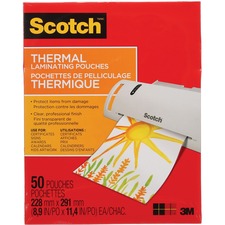 Scotch Laminating Pouch - Sheet Size Supported: Letter 8.50" (215.90 mm) Width x 11" (279.40 mm) Length - Photo-safe - Clear - 50 / Pack