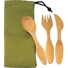 Geocan Bamboo Utensil Kit of 3 - 1Pack - Cutlery Set - 1 x Spoon - 1 x Fork - 1 x Knife - Bamboo