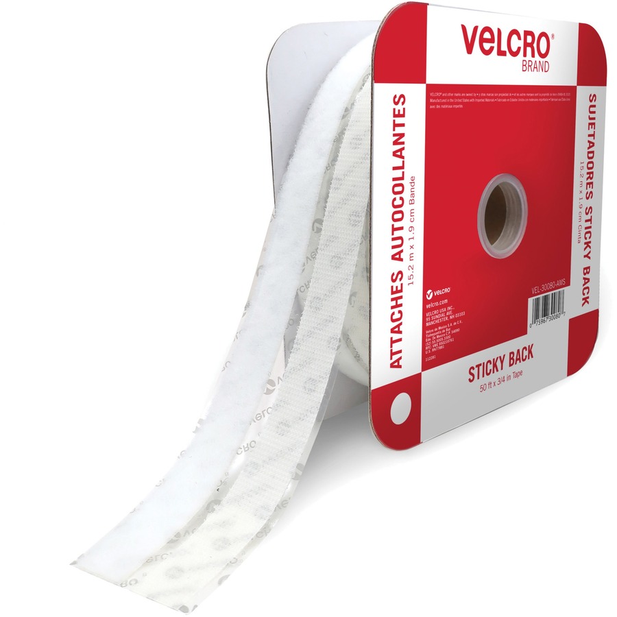 VELCRO® Sticky Back Fasteners - yd Length x 0.75" Width - 1 / Roll - White - Office Supply Hut