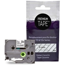 Premium Tape Label Tape - Alternative for Brother TZe-121 - 3/8" x 26' (9 mm X 8 m) - Black on Clear - 1 Pack