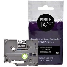 Premium Tape Label Tape - Alternative for Brother TZe-335 - 1/2" x 26' (12 mm x 8 m) - White on Black - 1 Pack