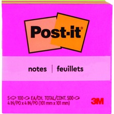 Post-it® Adhesive Note - 4" x 4" - Square - 5 / Pack