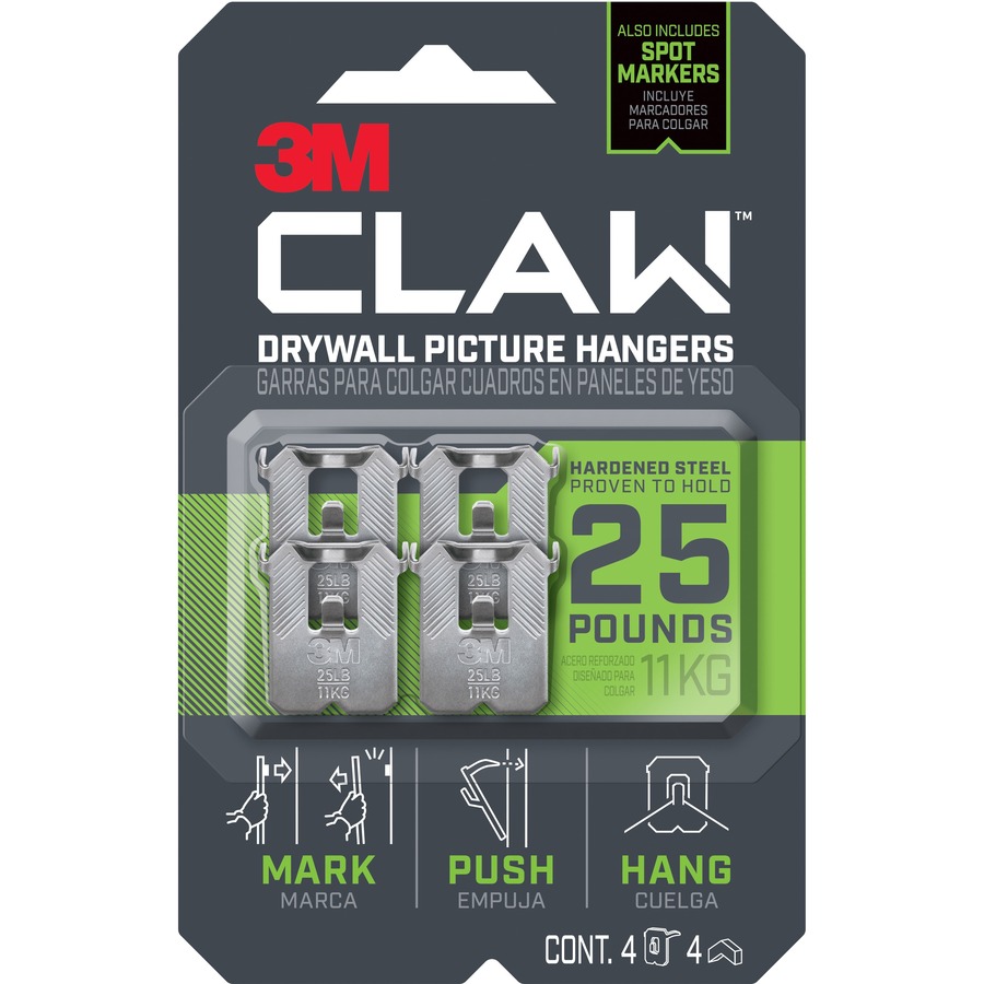 3m Claw Drywall Picture Hanger 25 Lb 11 34 Kg Capacity For Pictures Project Mirror Frame Art Home Decoration Steel Gray 4 Pack Direct Office Buys