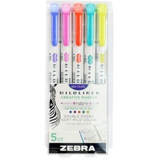 Zebra Pen Mildliner Double Ended Highlighter Assorted Refresh 5Pk - Broad, Fine Marker Point - Bullet, Chisel Marker Point Style - Assorted - 5 / Pack