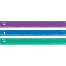 Westcott 300mm/12" Jewel Coloured Plastic Ruler - 1/16, 1/300 Graduations - Imperial, Metric Measuring System - Plastic - Translucent, Assorted