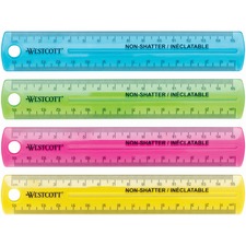 Westcott 15cm Non-Shatter Plastic Ruler - Neon Colours - 1/16, 15 Graduations - Metric Measuring System - 1 Each - Assorted Neon
