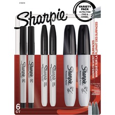 Sharpie Permanent Marker - Fine, Ultra Fine Marker Point - Chisel Marker Point Style - Black - 6 / Pack