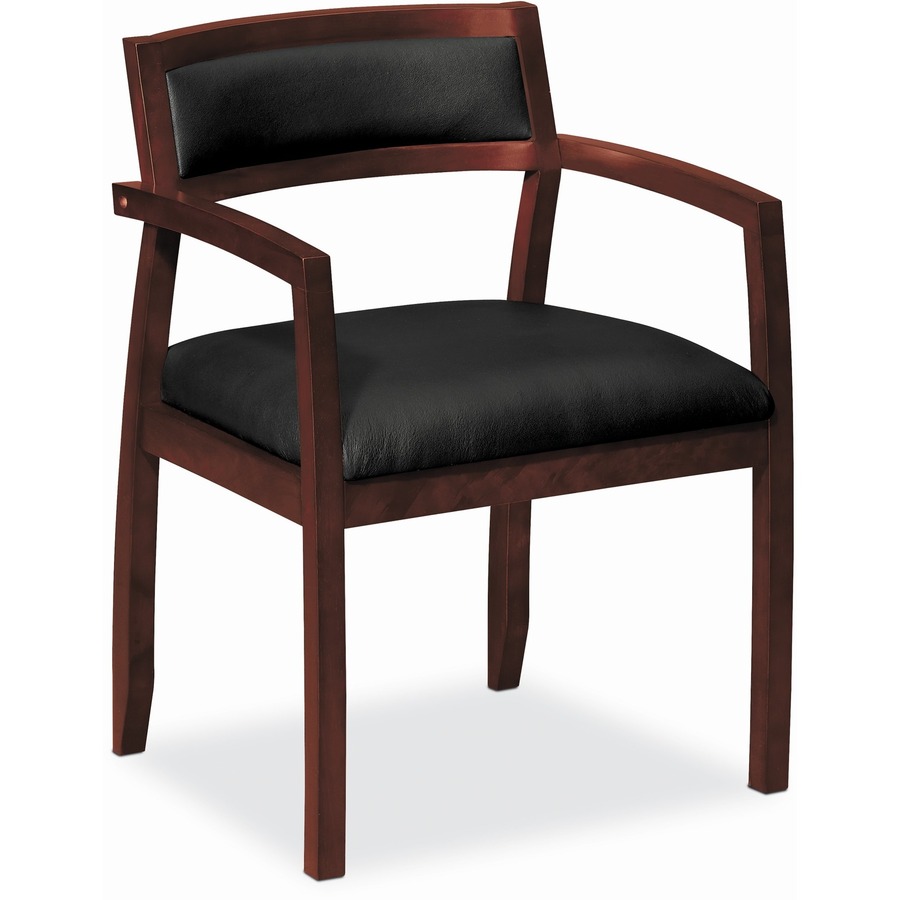 Lorell Black Leather Wood Frame Guest Chair Mahogany Frame Each LLR40202 