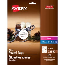 Avery Printable Round Tags with Strings2" Diameter, for Laser and Inkjet Printers - 2" (50.80 mm) Diameter - Round - Fabric String Fastener - 120 / Pack - Cardstock - White