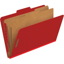 Pendaflex 2/5 Tab Cut Legal Recycled Classification Folder - 8 1/2" x 14" - 6 Fastener(s) - 2 Divider(s) - Bright Red - 60% Fiber Recycled - 10 / Box