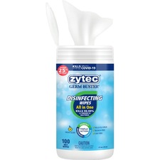 Zytec Disinfecting Wipes - All in One - 100 Wipes - Fresh Citrus Scent - 1 Each - Disinfectant, Residue-free, Deodorize, Bleach-free, Lint-free