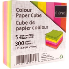 OFFISMART Neon Paper Cube, 300 Sheets - 300 Sheets - 120 Pages - Plain - Glue - Neon Paper - 1 Each
