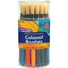 Pacon® Creativity Street Colossal Brushes - 30 Brush(es) - 4" (101.60 mm) Plastic Assorted Handle - Aluminum Ferrule