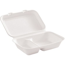 Eco Guardian 9" x 6" x 3" 2-Compartment Fibre Hinged Lid Containers - Microwave Safe - Sugarcane Fiber Body - 50 / Pack