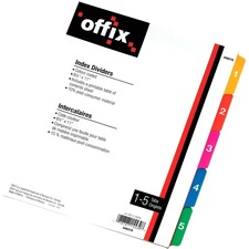 OFFIX Index Divider - Printed Tab(s) - Digit - 1-5, Table of Contents - 8.50" Divider Width x 11" Divider Length - 1 Each