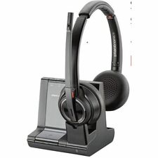 Plantronics Savi 8200 Series Wireless Dect Headset System - Stereo - Wireless - Bluetooth/DECT 6.0 - 590.6 ft - 32 Ohm - 20 Hz - 20 kHz - Over-the-head - Binaural - Supra-aural - Noise Cancelling Microphone - Noise Canceling - Black