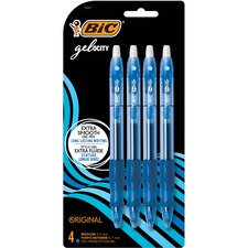 BIC Gel Retractable Pens - Medium Pen Point - 0.7 mm Pen Point Size - Refillable - Retractable - Blue Water Based Ink - Transparent Barrel - 4 / Pack
