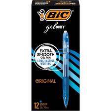 BIC Gel-ocity Gel Retractable Pen - Medium Pen Point - 0.7 mm Pen Point Size - Retractable - Blue Gel-based Ink - 12 / Box