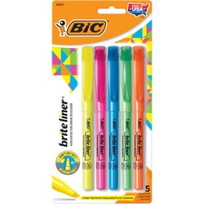 BIC Brite Liner Highlighters - Chisel Marker Point Style - Refillable - Retractable - Fluorescent Assorted Water Based Ink - 5 / Pack