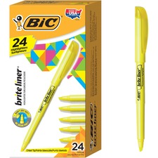 BIC Brite Liner Highlighter, Chisel Tip For Broad Highlighting & Fine Underlining, Yellow, 24-Count - Chisel Marker Point Style - Fluorescent Yellow - 24 Box