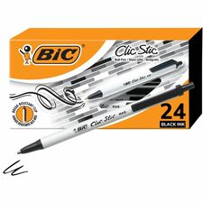 BIC Clic Stic Black Retractable Ballpoint Pens, Medium Point (1.0mm), 24-Count Pack, Round Barrel Design for Comfortable Writing - 1 mm Pen Point Size - Retractable - Black - 24 Pack