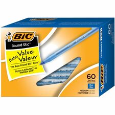 BIC Round Stic Ballpoint Pen - Medium Pen Point - Blue - 60 / Box