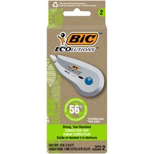 BIC Ecolutions Wite-Out Brand Correction Tape, 6.03 Meters, 2-Count Pack, Correction Tape Made from 56% Recycled Plastic - 19.8 ft Length - 1 Line(s) - Disposable, Tear Resistant, Protective Cap - 2 / Pack - White