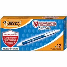 BIC PrevaGuard Clic Stic Ballpoint Pens - Built-in Protection To Suppress Bacteria Growth, Medium Point (1.0mm), Blue, 12-Count Pack