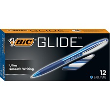 BIC Glide Retractable Pens - Medium Pen Point - 1 mm Pen Point Size - Retractable - Blue - Clear Barrel - 1 Dozen