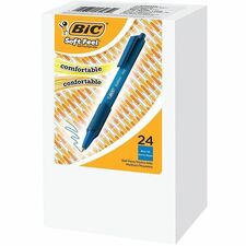 BIC Soft Feel Ballpoint Pen - Medium Pen Point - Retractable - Blue - Rubberized Barrel - 24 / Box