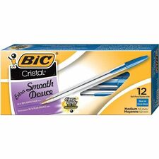 BIC Classic Cristal Ballpoint Pens - Medium Pen Point - Blue - Clear Barrel - 12 / Box