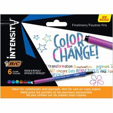BIC Intensity Colour Change Fineliner, Fine Point (0.4 mm), 6-Count Pack, Assorted Pens for Activity Kits and Colouring - Fine Marker Point - Bullet Marker Point Style - Assorted - 6 / Pack