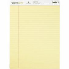 Nature Saver 100% Recycled Canary Legal Ruled Pads - 50 Sheets - 0.34" Ruled - 15 lb Basis Weight - 8 1/2" x 11 3/4" - Canary Paper - Perforated, Stiff-back, Back Board, Easy Tear - Recycled - 1 Each