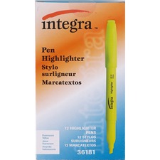 Integra Pen Style Fluorescent Highlighters - Chisel Marker Point Style - Yellow - 12 / Box