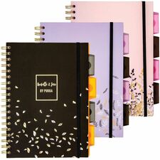 Pukka Pads Rochelle & Jess Notebook - 200 Pages - Twin Wirebound - 80 g/m Grammage - 1.30" (33 mm) x 7.87" (200 mm) x 9.84" (250 mm) - Gold Binding - Pink, Lilac, Black Cover - Elastic Closure, Repositionable Divider, Hard Cover, Micro Perforated, R