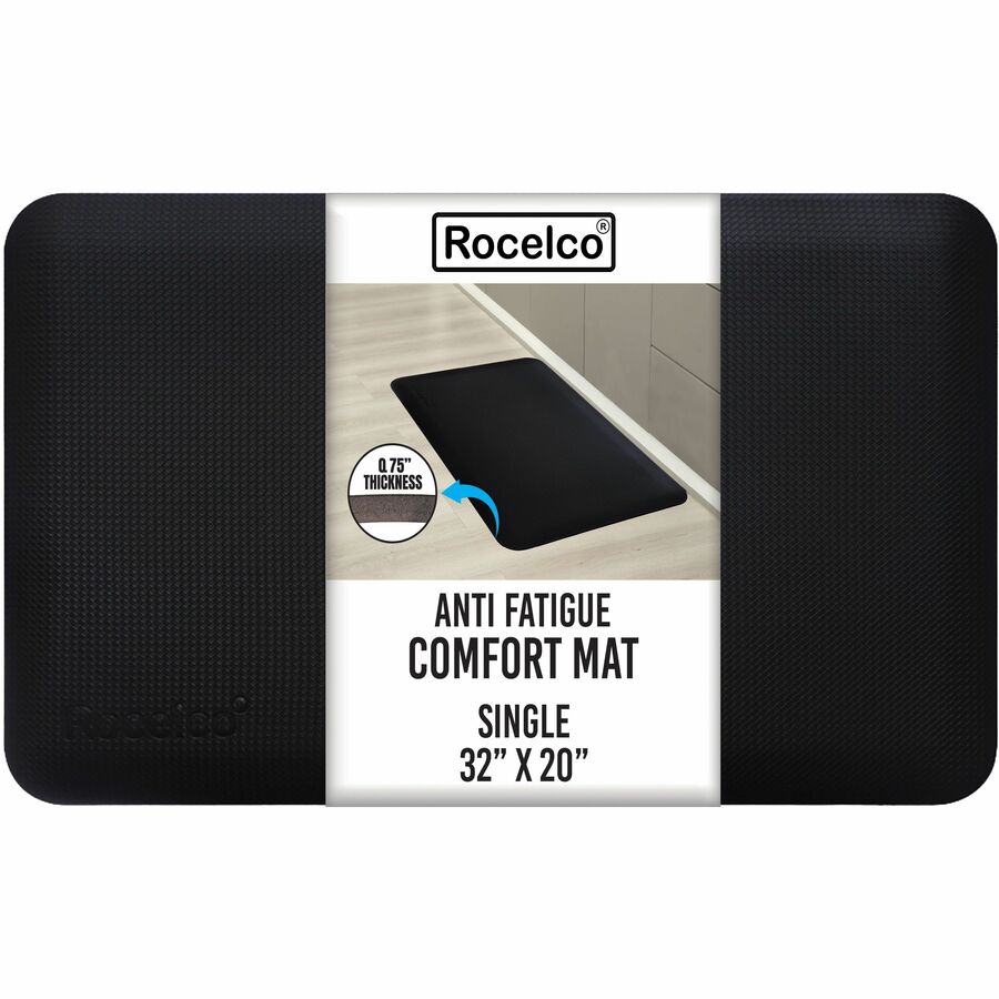 Rocelco Medium Anti Fatigue Mat - Commercial - 30" (762 mm) Length x 20" (508 mm) Width x 0.750" (19.05 mm) Thickness - Rectangular - Memory Foam - Black - 1 Each
