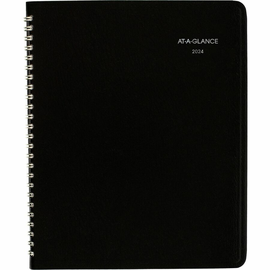At-A-Glance 2026 Monthly Planner - 8-3/4" H x 6-7/8" W - Black - Bilingual - Monthly - 12 Month - January 2026 to December 2026 - 1 Month Double Page Layout - 6 7/8" (174.63 mm) x 8 45/64" (220.98 mm) Sheet Size - Spiral Bound - Black Faux Leather Cover - Expense Tracking, Contact Sheet, Reference Calendar, Bleed Resistant Paper, Monthly Planner - 1 Each