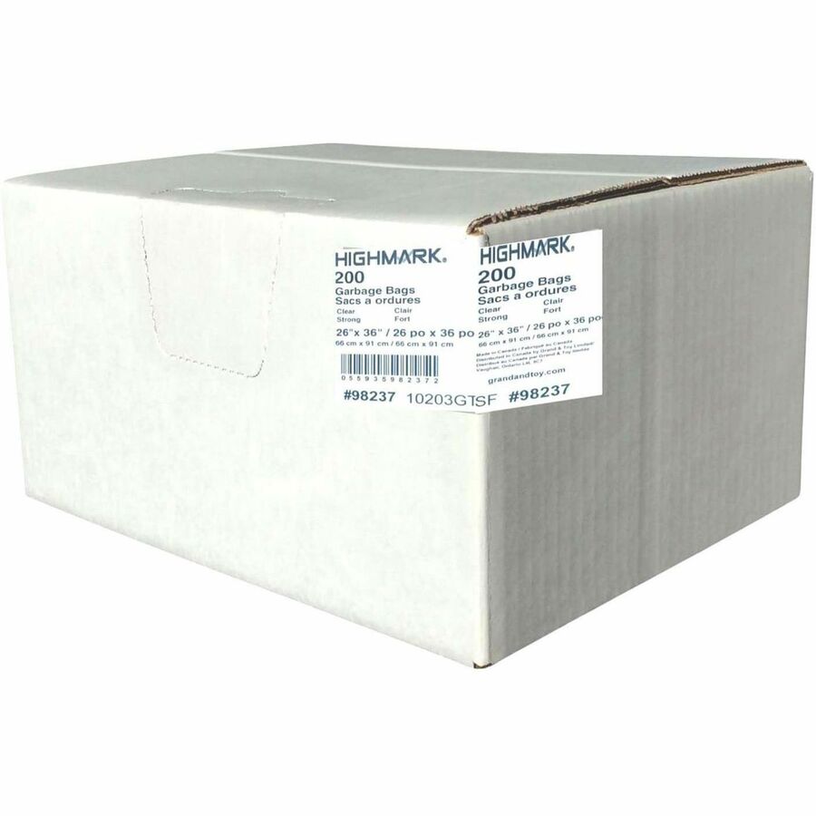 Highmark Industrial Garbage Bags, Clear, 26" x 36" , Strong Strength, Case of 200 - 75.71 L Capacity - 36" (914.40 mm) Length x 26" (660.40 mm) Width - Low Density - Clear - Linear Low-Density Polyethylene (LLDPE), Resin, Plastic - Garbage, Industrial - Recycled - 200 / Case