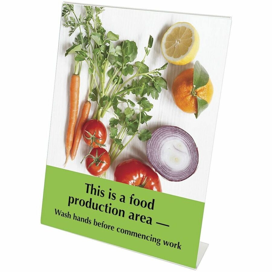 Grand & Toy Classic Image Slanted Side-Loading Letter-Size Sign Holder - 8.50" (215.90 mm) Width x 11" (279.40 mm) Height x 2.75" (69.85 mm) Depth - Durable, Scratch Resistant, Tear Resistant, Side-loading, Self-standing - Sign, Retail Store, Restaurant, Trade Show, Hospital - Plastic - Clear