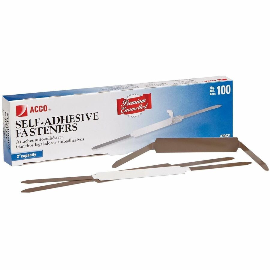 ACCO Premium Fastener - 2" (50.80 mm) Size Capacity - Self-adhesive, Coined Edge, Durable - Brown - Steel - 100 / Box