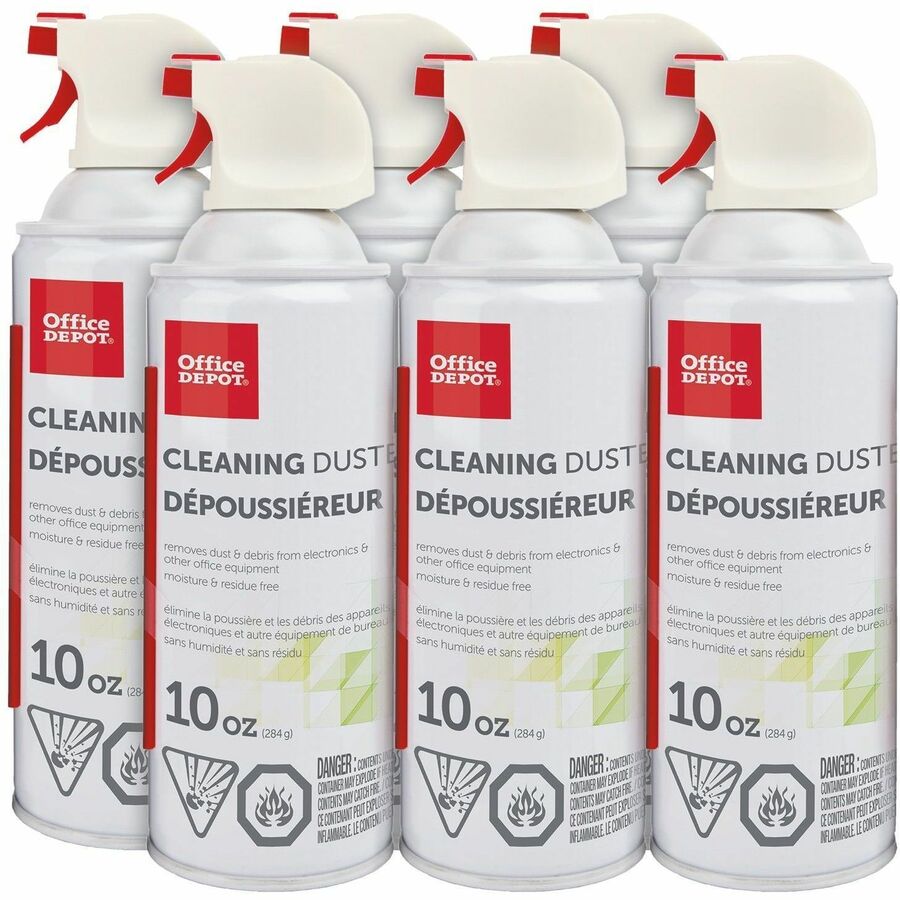 Office Depot Cleaning Air Dusters, 10 oz, Pack of 6 - For Electronics, Computer Equipment, Office Equipment - 10 oz (283.50 g) - Moisture-free - 6 Pack