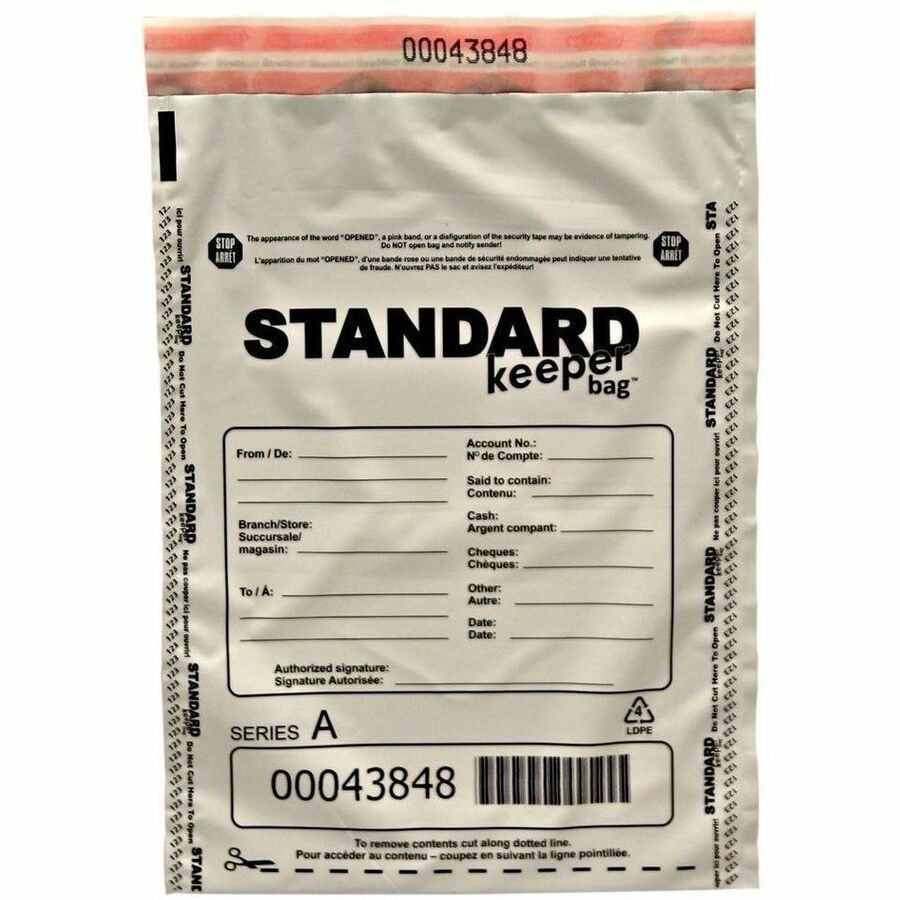 keeperbag 9x12 STANDARD keeperbag" Security Deposit Bag - White - 12" (304.80 mm) Length x 9" (228.60 mm) Width - Seal Closure - White - Plastic - Currency, Transporting, Bank, Commercial, Currency Handling - 1000 / Pack