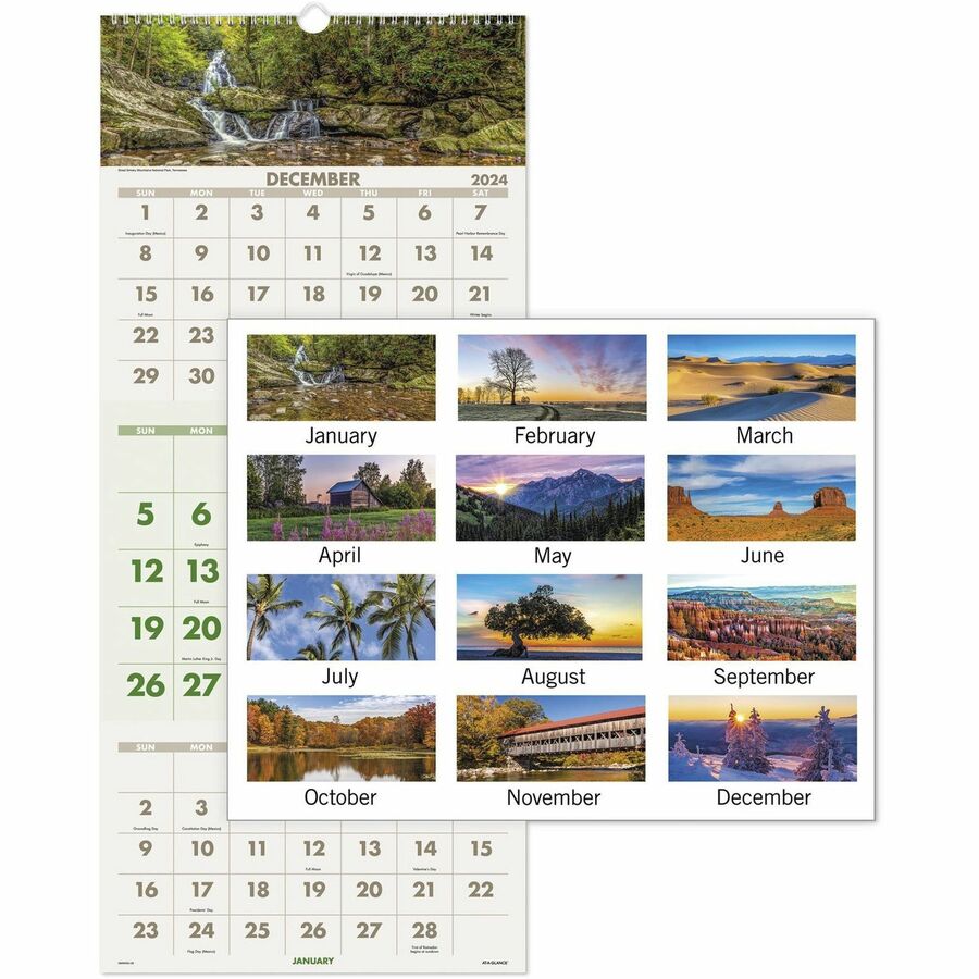 At A Glance Scenic Design 3 month Wall Calendar Julian Dates Monthly 14 Month December